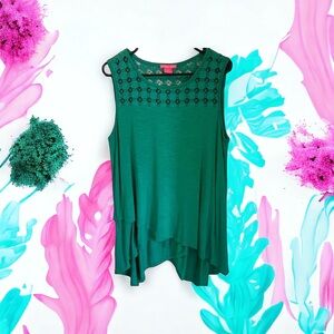Sunny Leigh Petite PM Green Crochet Accent‎ Round Neck Camisole Tank Top Women